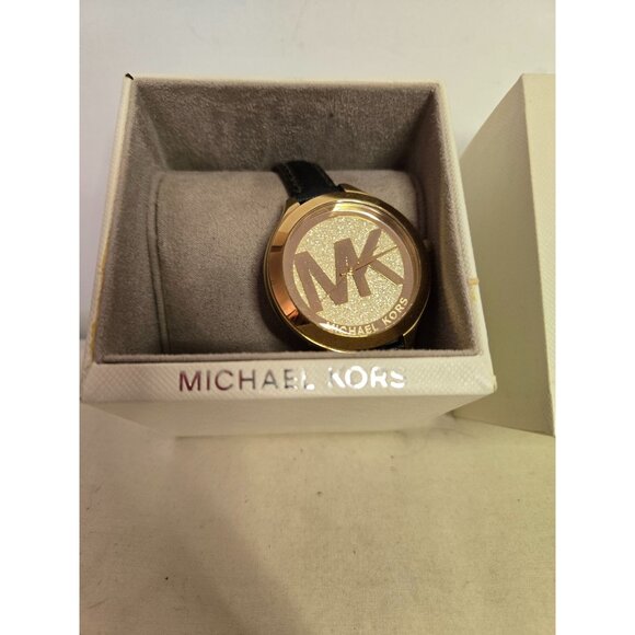 Michael Kors Slim Runway Logo Watch With Leather Strap - Picture 2 of 3